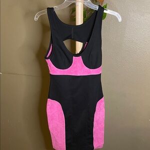 Black and Pink Suede contrast dress